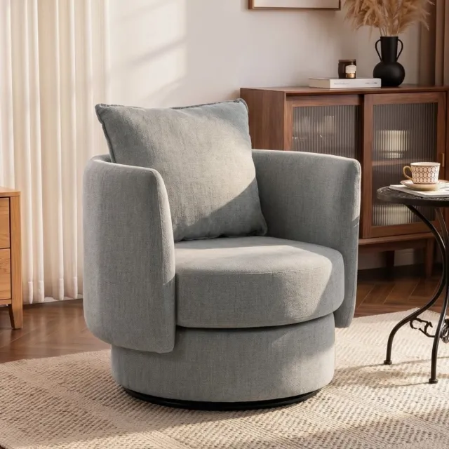 MODENUIT Fauteuil 85 x 79 x 84 cm - 360 Graden Draaibaar Met Armleuningen - Woonkamer - Polyester Lichtgrijs