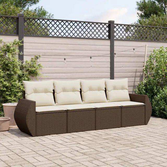 vidaXL 4-delige Loungeset met kussens poly rattan bruin, foto 2