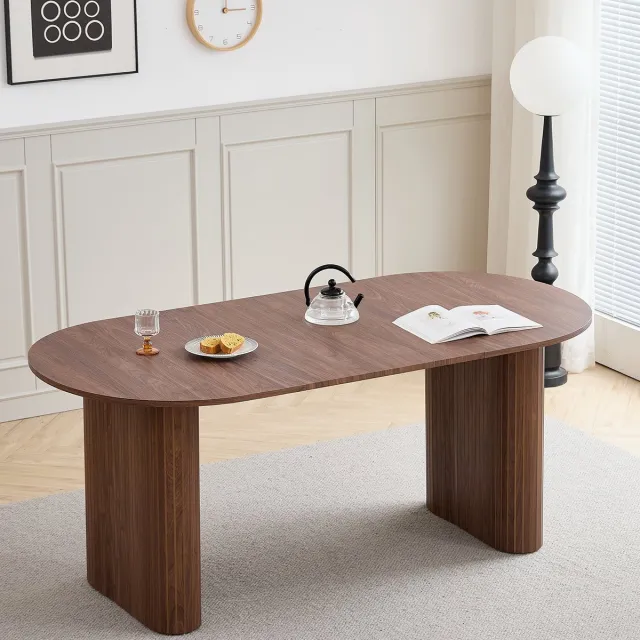 Whoopr® Ovale Eettafel 180 × 90 cm – Moderne Eettafel met Houtlook Tafelblad – Ruime Eetkamertafel voor Woonkamer & Eetkamer Donkerbruin