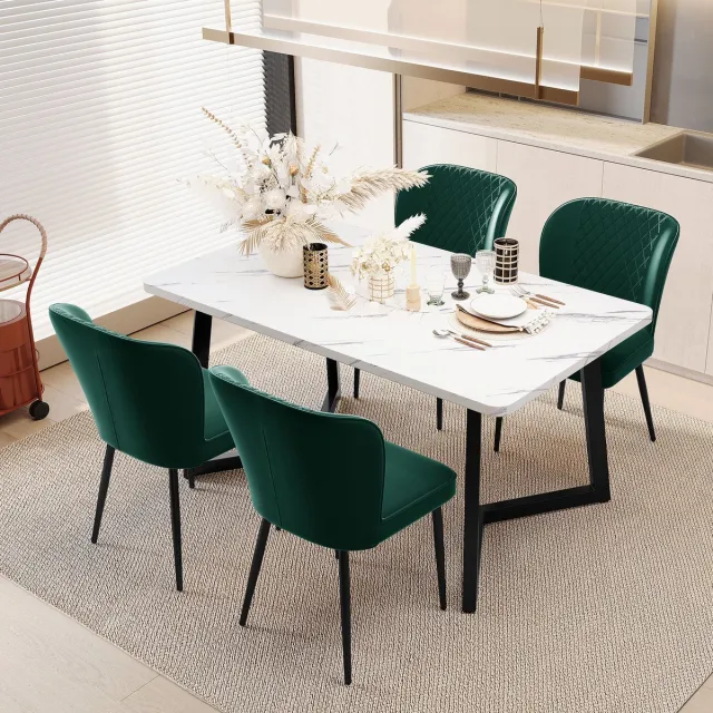 Welltin Eetkamerstoel Velvet Groen - Set van 4 - Gestoffeerde - Metalen Poten - Met rugleuning - Ergonomisch - Modern stijlvol design aan de eettafel Groente