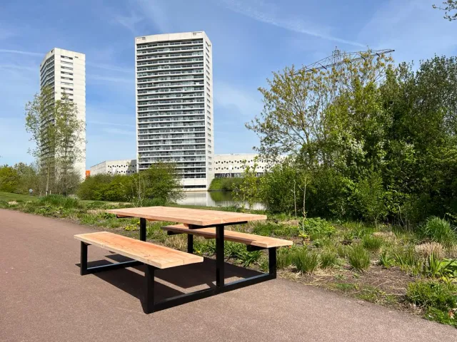 NordXL Douglashout picknicktafel Timo met stalen E frame