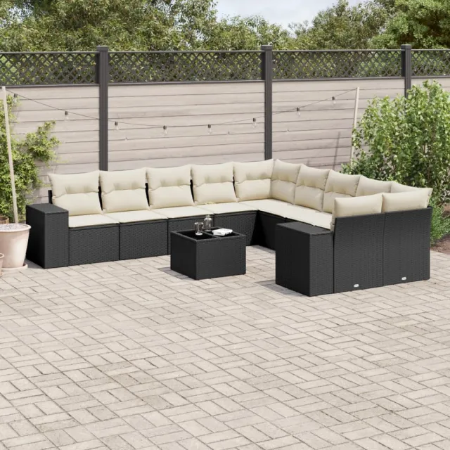 vidaXL 11-delige Loungeset met kussens poly rattan zwart, foto 2