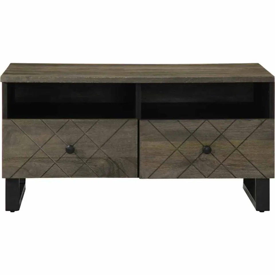 vidaXL Salontafel 80x54x40 cm massief mangohout zwart, foto 3