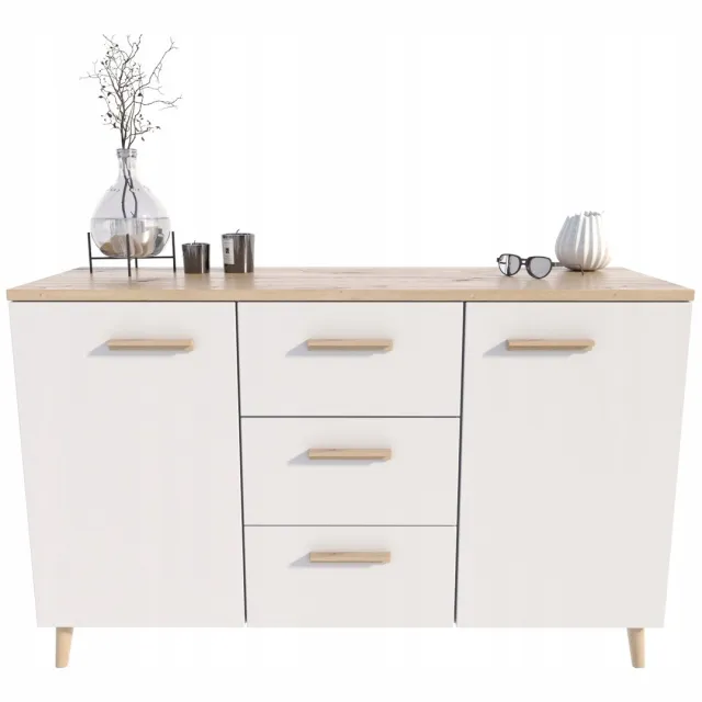 Per La Vita Malmo - Ladekast - 3 Laden - 150 cm - Scandinavische Stijl Wit;Artisan eiken