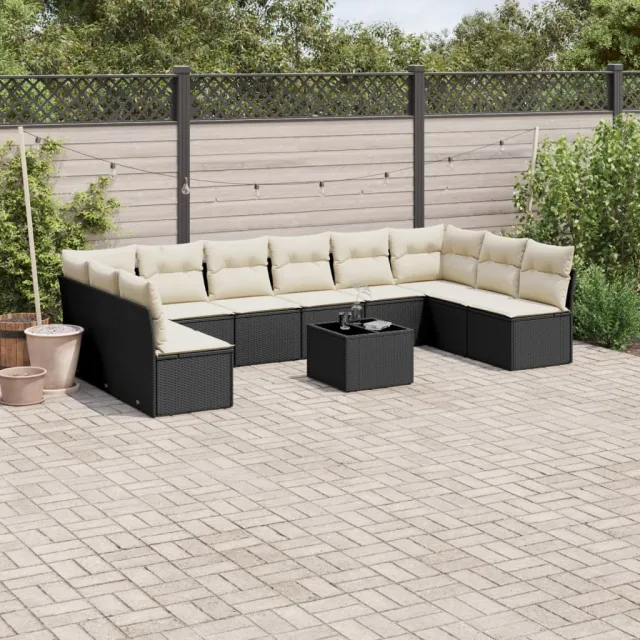 vidaXL 11-delige Loungeset met kussens poly rattan zwart, foto 2