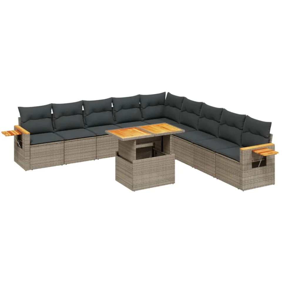 vidaXL 11-delige Loungeset met kussens poly rattan grijs, foto 3
