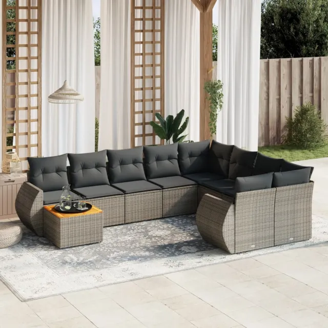 vidaXL 10-delige Loungeset met kussens poly rattan grijs, foto 2