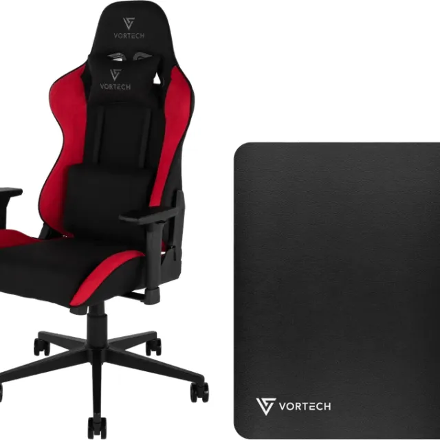 Vortech Essential Gamestoel Rood + Vortech Vloermat Zwart
