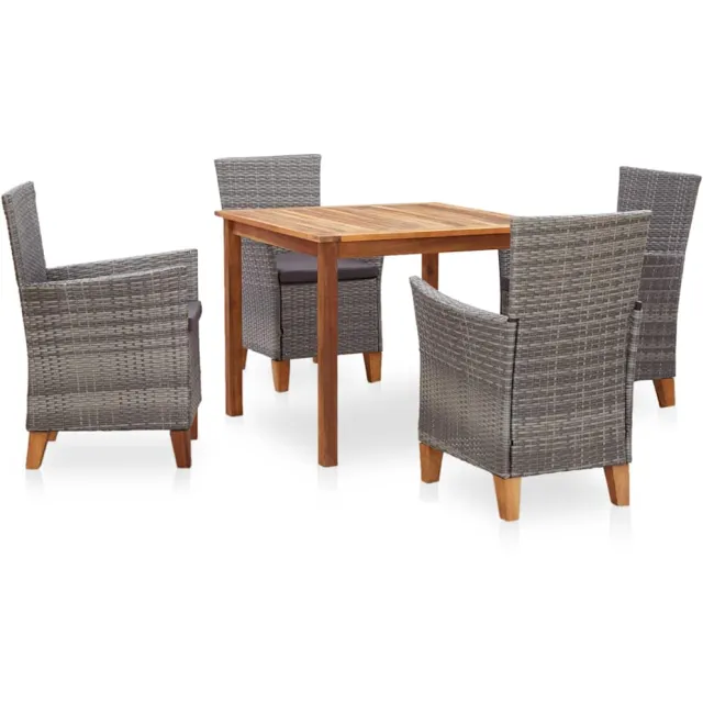 vidaXL 5-delige Eethoek poly rattan en massief acaciahout grijs, foto 2