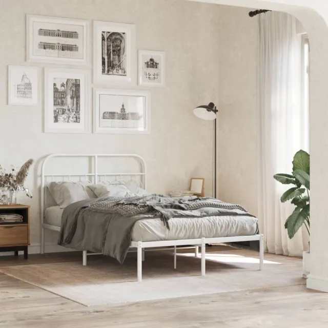 vidaXL Bedframe met hoofdbord metaal wit 120x200 cm
