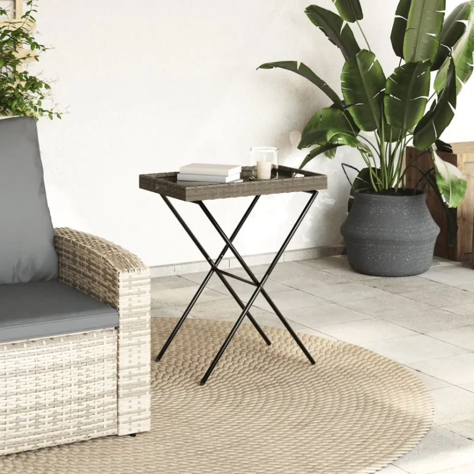 vidaXL Dienbladtafel inklapbaar 65x40x75 cm poly rattan grijs, foto 2