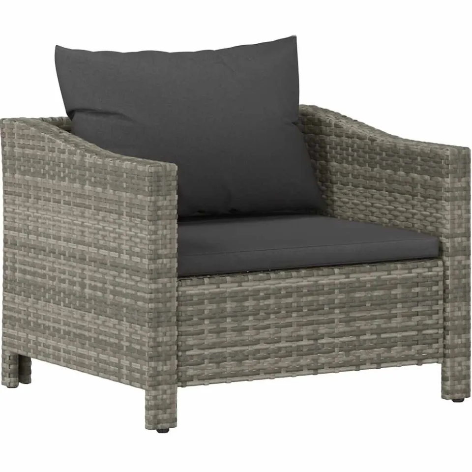 vidaXL Tuinfauteuil met kussen grijs poly rattan, foto 3