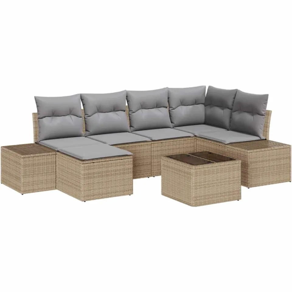 vidaXL Tuin Sofa Set 6 st Beige en Licht Grijs poly rattan