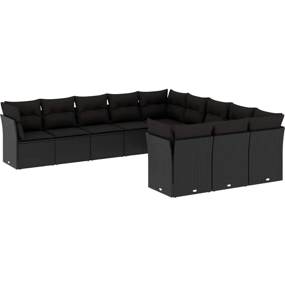 vidaXL 11-delige Loungeset met kussens poly rattan zwart, foto 3