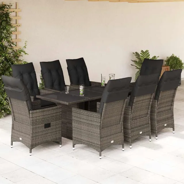 vidaXL 9-delige Tuinset met kussens poly rattan grijs, foto 2