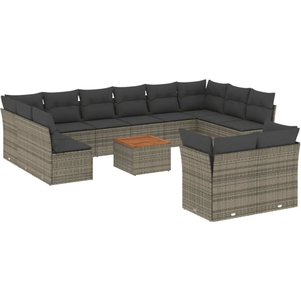 vidaXL 13-delige Loungeset met kussens poly rattan grijs