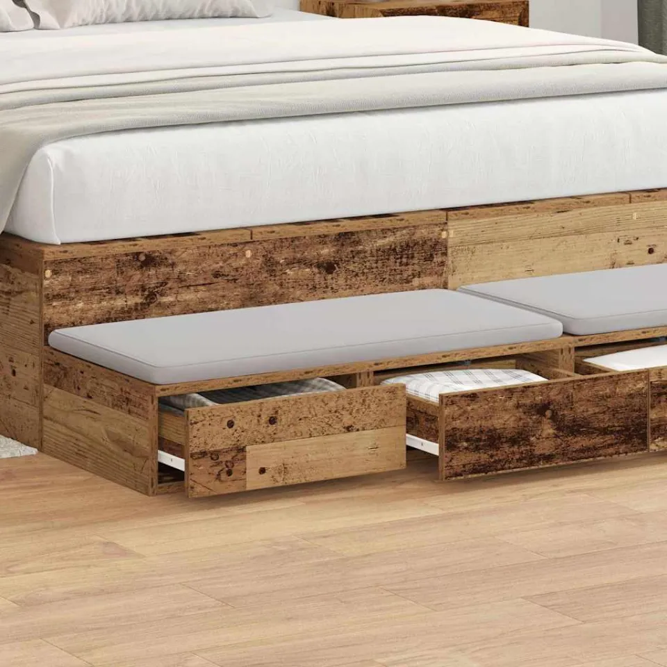 vidaXL Bedlades met lade Oudhout 160 x 36,5 x 16,5 cm Bewerkt hout wit, foto 3