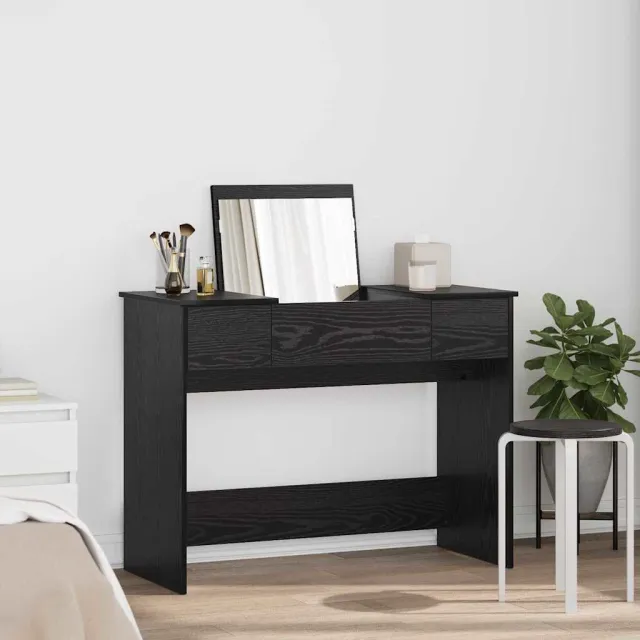 vidaXL Cosmetische Tafel met lade Zwart Eiken 100 x 45 x 76 cm, foto 2