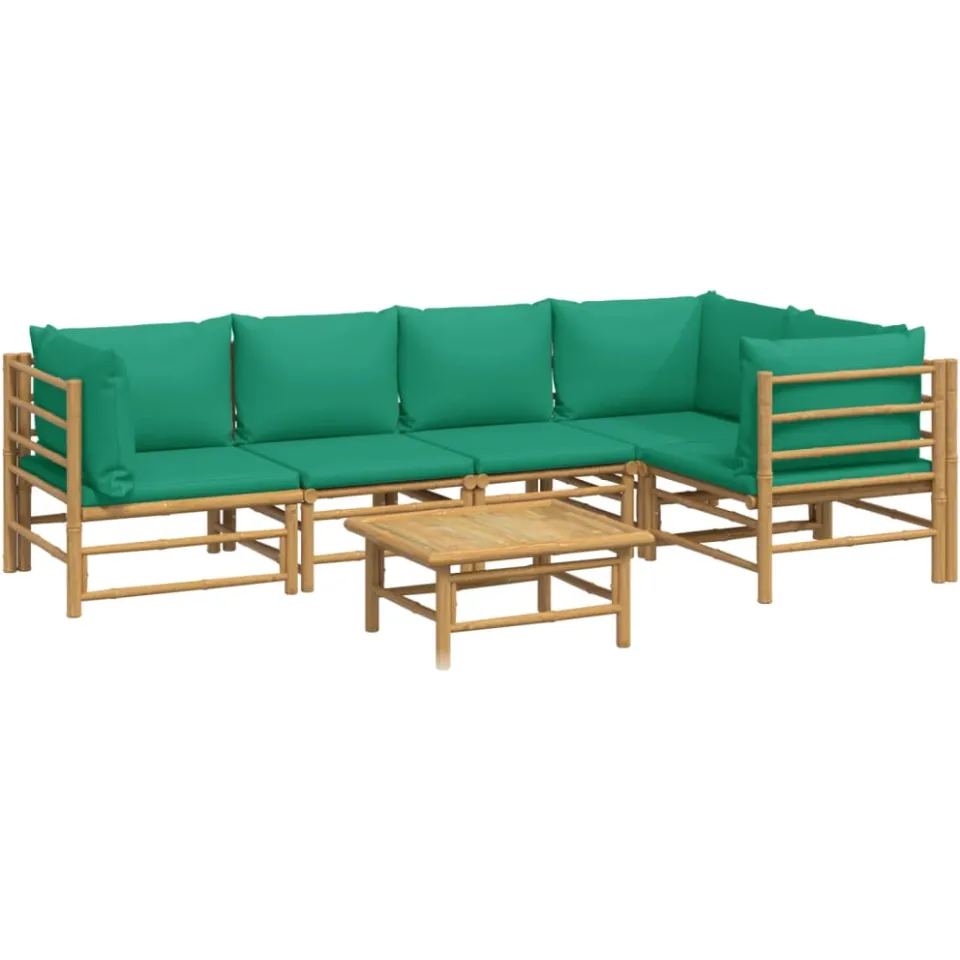 vidaXL 6-delige Loungeset met kussens bamboe groen Bruin