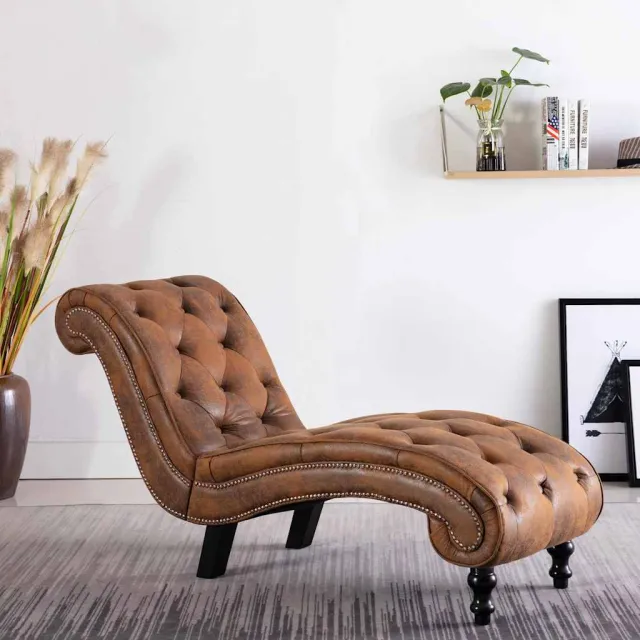 vidaXL Chaise longue kunstsuède bruin, foto 2