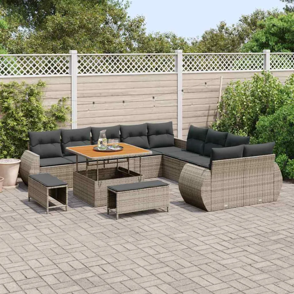 vidaXL Tuinbankenset 13 st Grijs poly rattan, foto 3