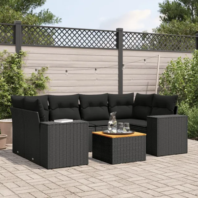 vidaXL 7-delige Loungeset met kussens poly rattan zwart, foto 2