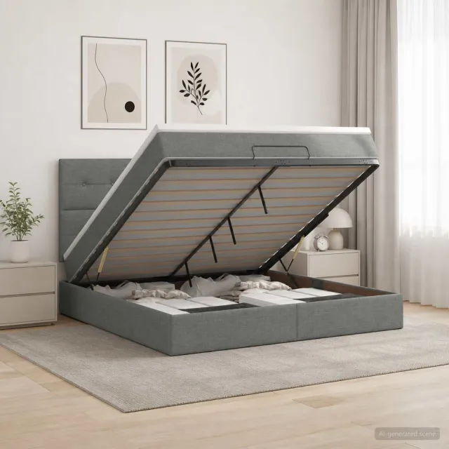 vidaXL Ottoman bed met matras Donkergrijs 160 x 200 cm Stof