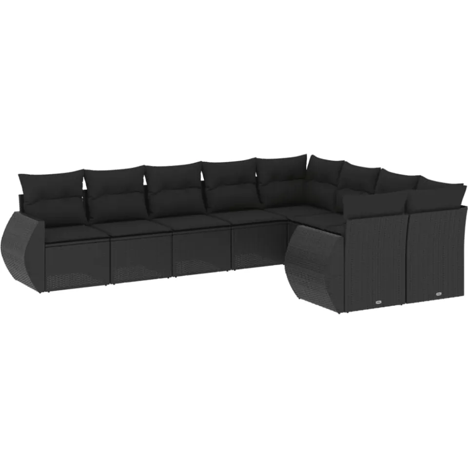 vidaXL 9-delige Loungeset met kussens poly rattan zwart, foto 3