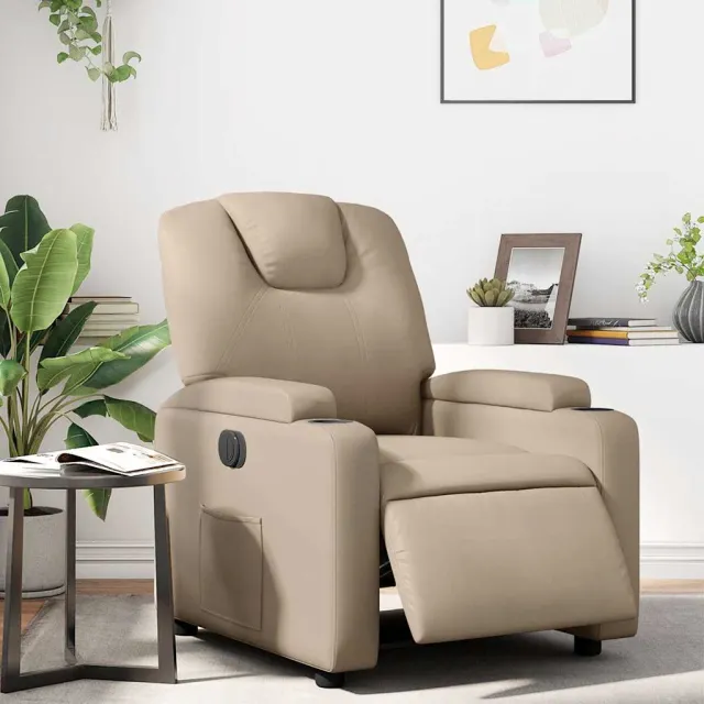vidaXL Fauteuil verstelbaar elektrisch kunstleer cappuccinokleurig bruin