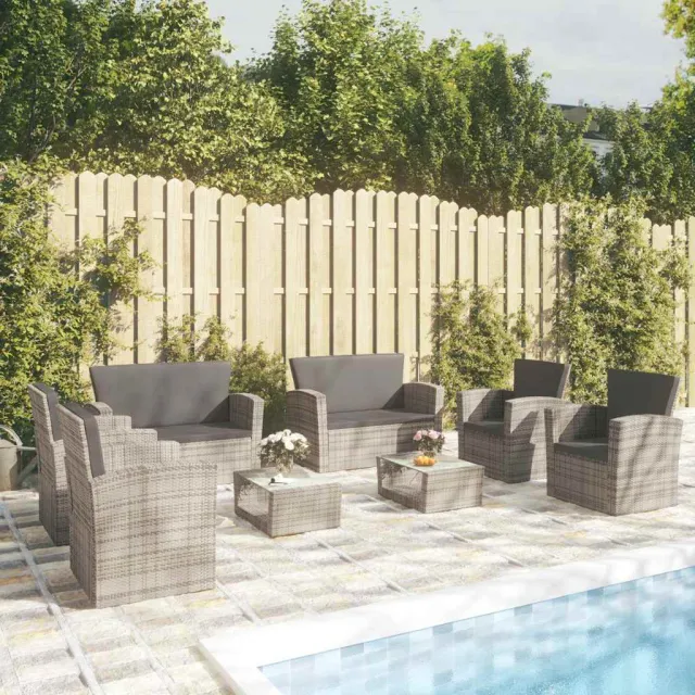 vidaXL 8-delige Loungeset met kussens poly rattan grijs, foto 2