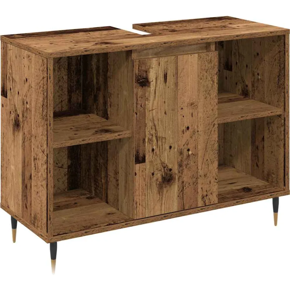 vidaXL Badkamermeubelset 3 st Oud Hout 30 x 30 x 180 cm Bewerkt hout bruin, foto 3