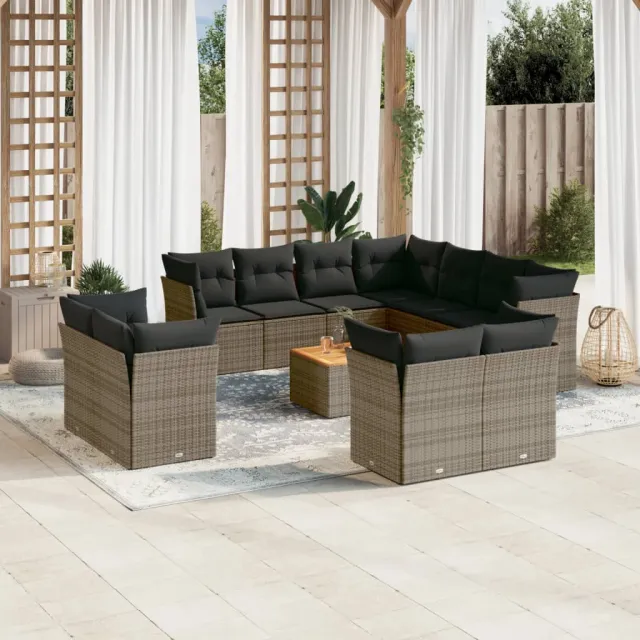 vidaXL 12-delige Loungeset met kussens poly rattan grijs, foto 2