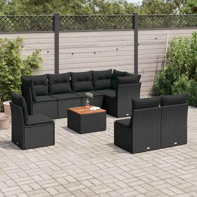 vidaXL 9-delige Loungeset met kussens poly rattan zwart, foto 2