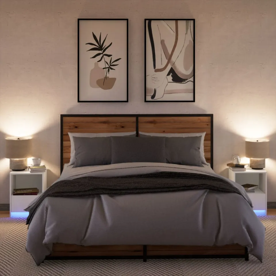 vidaXL Nachtkastjes met LED-verlichting 2 st bewerkt hout wit, foto 4