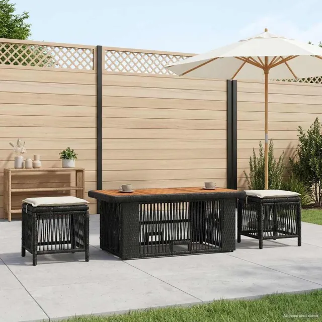 vidaXL Tuin eettafelset 4 st Zwart en Crème poly rattan, foto 2