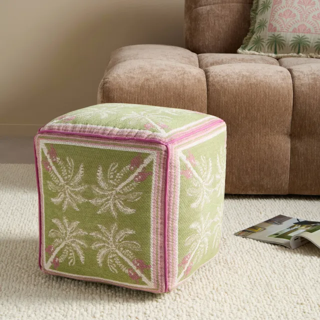 NOUS Living poef Cocco groen/roze, foto 2