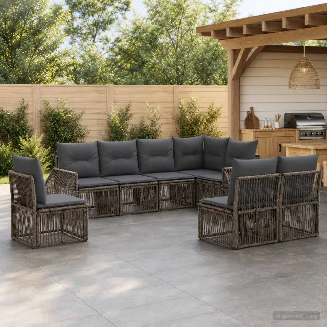 vidaXL Tuinbankenset 8 st 8-zits Grijs en Donkergrijs poly rattan, foto 2