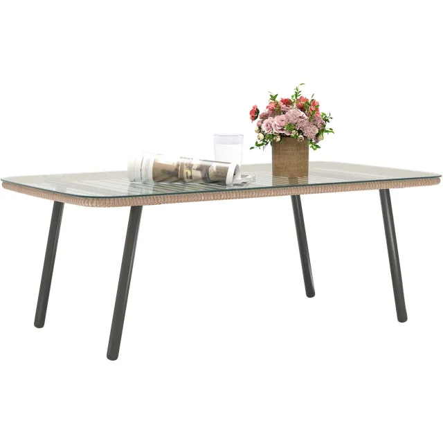 Outsunny Rattan Tafel - Geweven Hars - 110x60x40cm - Natuurlijk Hout