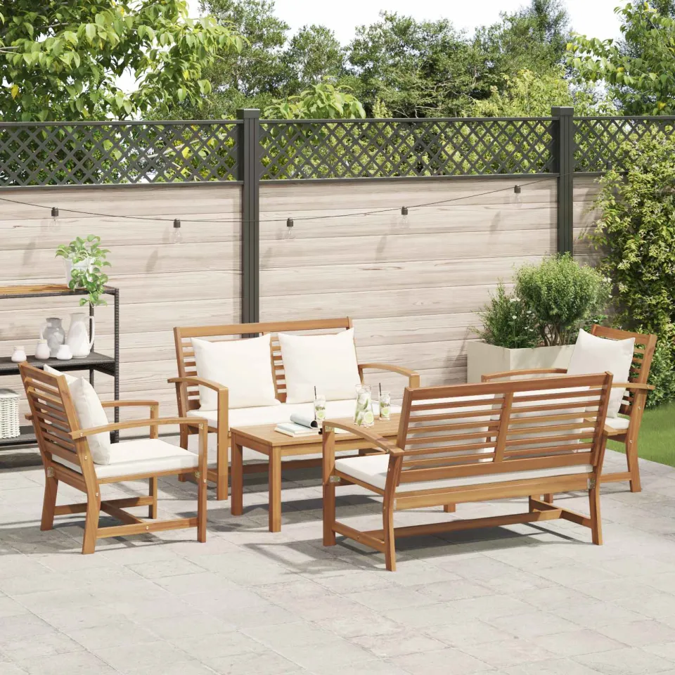 vidaXL Tuinbankenset 5 st Naturel Massief Teakhout, foto 3