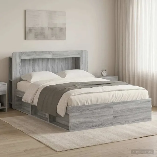 vidaXL Bedframe met opslag Grijs Sonoma 140 x 200 cm Bewerkt hout