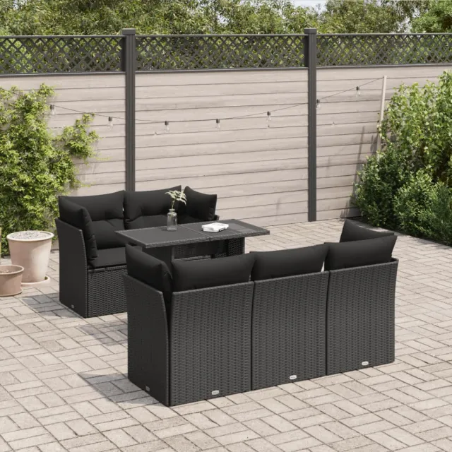 vidaXL 6-delige Loungeset met kussens poly rattan zwart, foto 2