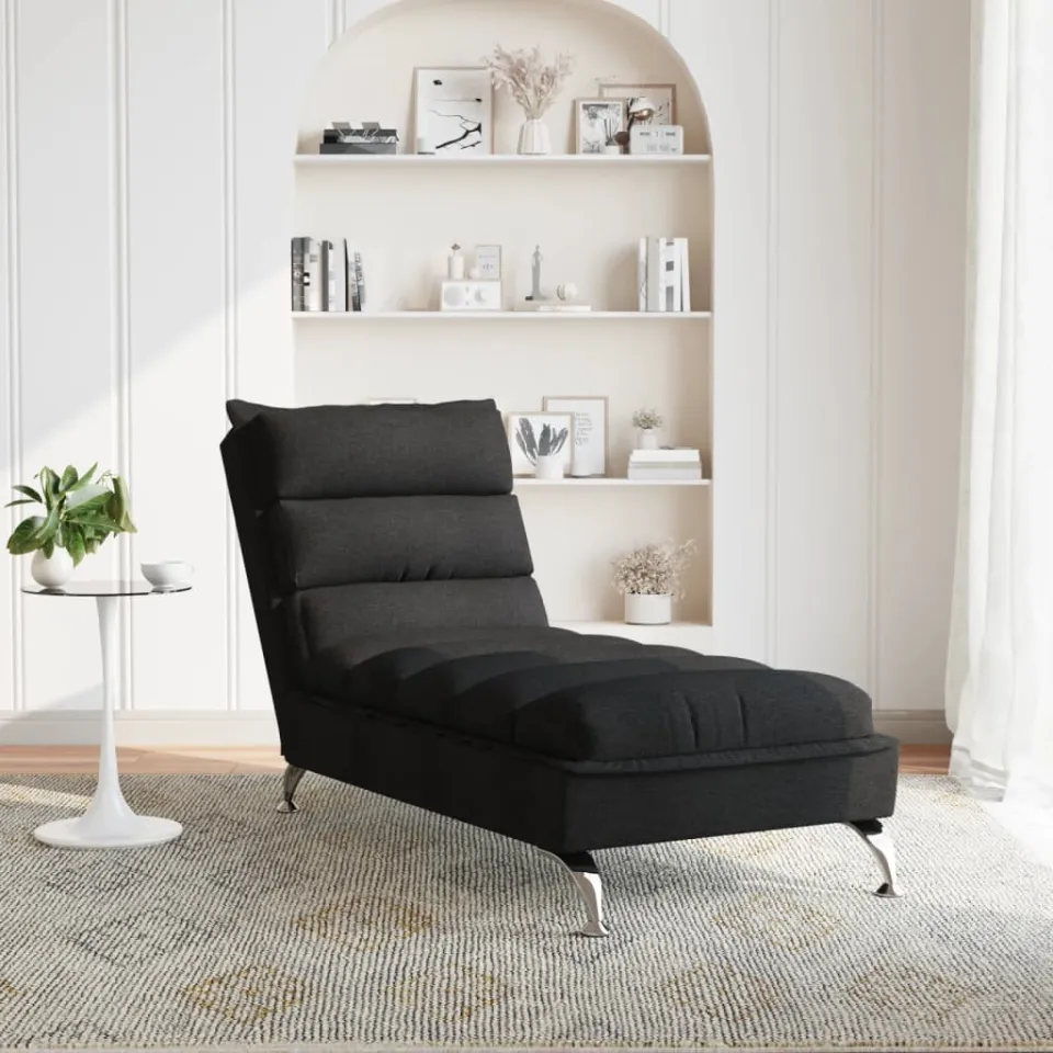 vidaXL Chaise longue met kussens stof zwart, foto 3