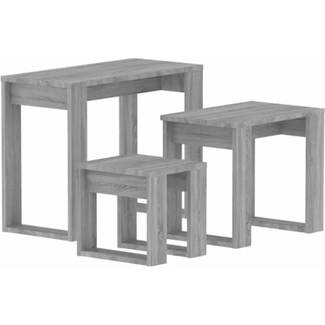 vidaXL 3-delige - Tafeltjesset - bewerkt - hout - grijs - sonoma - eikenkleurig grijs sonoma eiken