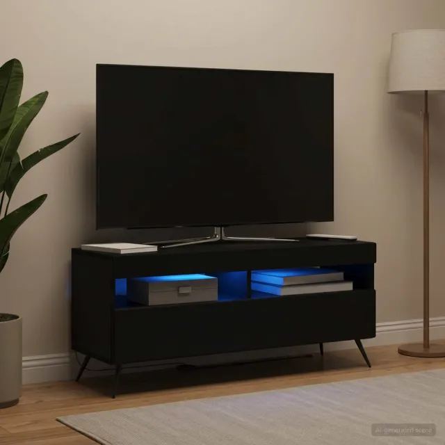 vidaXL LED tv-meubel Zwart Bewerkt hout