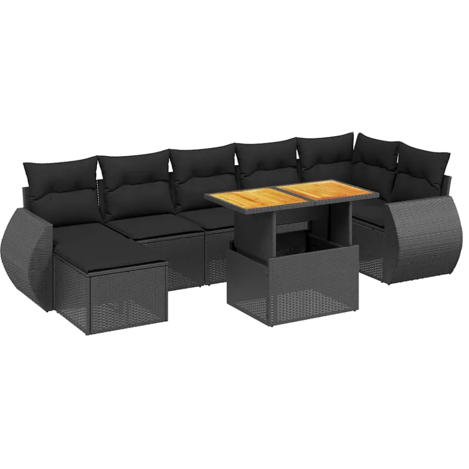 vidaXL 8-delige Loungeset met kussens poly rattan zwart, foto 3