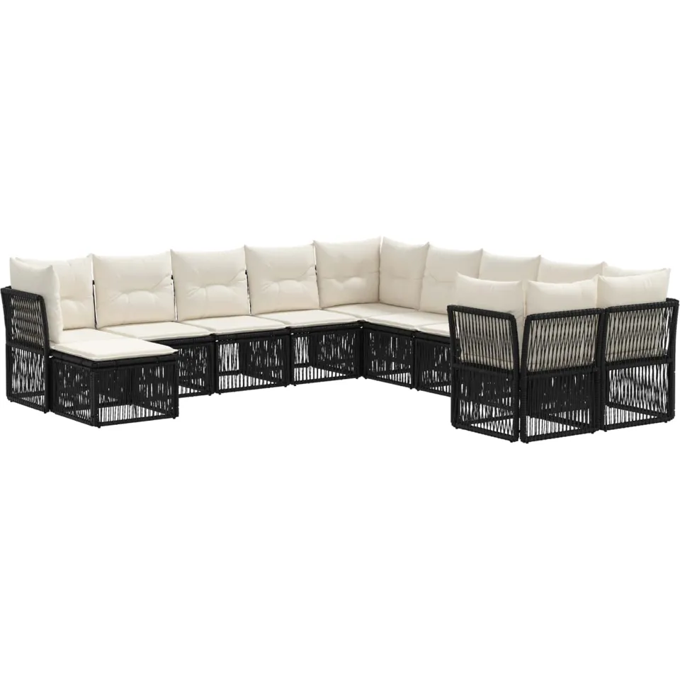 vidaXL Tuinbankenset 11 st 11-zits Zwart poly rattan, foto 3