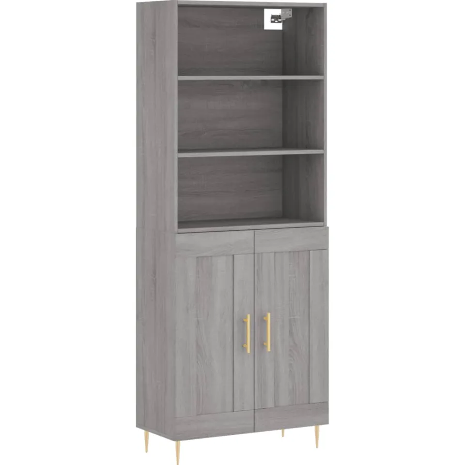 vidaXL Hoge kast 69,5x34x180 cm bewerkt hout grijs sonoma eikenkleurig, foto 3
