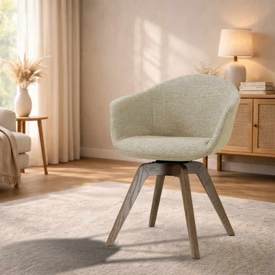 Nolon Noor-Otis draaibare eetkamerstoel taupe melange - walnoot houten onderstel, foto 2
