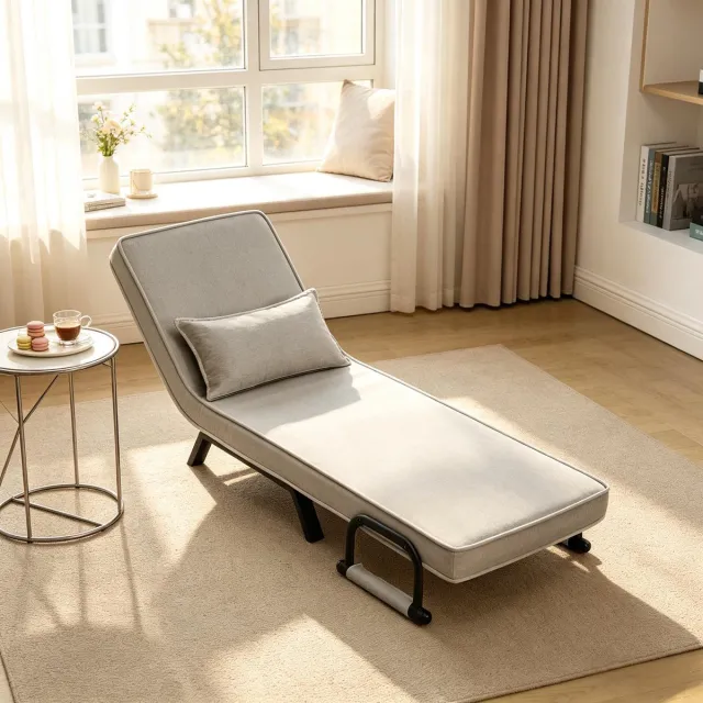 HAUSS SPOLE Fauteuil - Uitklapbare Slaapfauteuil - Verstelbare Rugleuning Met Kussen - Voor Woonkamer En Slaapkamer - Linnen Lichtgrijs LIGHT GREY