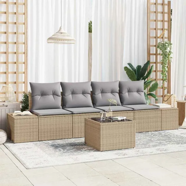 vidaXL Tuin Sofa Set 5 st Beige en Grijs poly rattan, foto 2